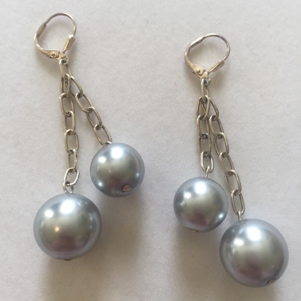 HAND CRAFTED Silver Pearl Drop Earrings Ball Drop Earrings - Picture 1 of 8